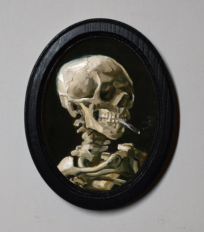 Head Of A Skeleton With A Burning Cigarette Vincent Van Gogh Black Oval Wooden Framed Classic Art Print 3"x4", 3.5"x5", 4"x6", 5"x7", 6"x8"