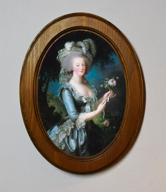 Marie Antoinette Rococo Light Oak Oval Wooden Framed Classic Art Print 3"x4", 3.5"x5", 4"x6"