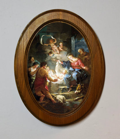 Nativity Jean Baptiste Marie Pierre Light Oak Oval Wooden Framed Classic Art Print 3"x4", 3.5"x5", 4"x6"