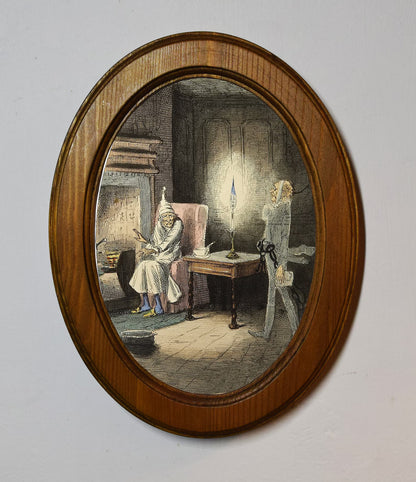 Jacob Marley's Ghost John Leech A Christmas Carol Light Oak Oval Wooden Framed Christmas Classic Art Print 3"x4", 3.5"x5", 4"x6", 5"x7", 6"x8"