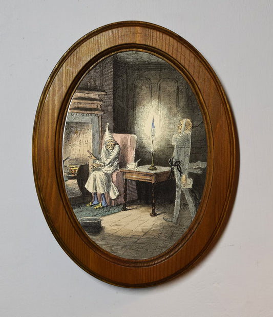 Jacob Marley's Ghost John Leech A Christmas Carol Light Oak Oval Wooden Framed Christmas Classic Art Print 3"x4", 3.5"x5", 4"x6", 5"x7", 6"x8"