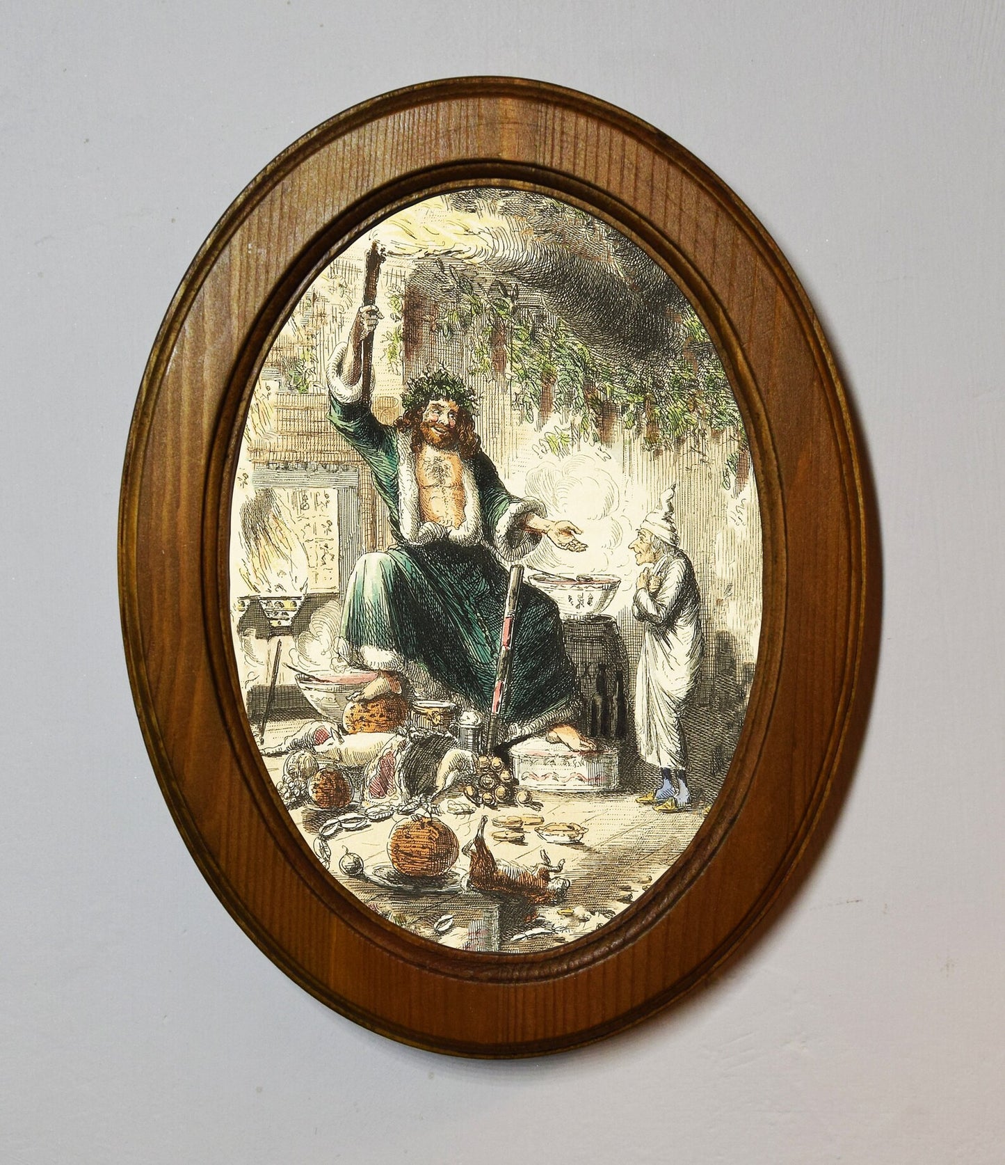 Scrooge's Third Visitor John Leech A Christmas Carol Light Oak Oval Wooden Framed Christmas Classic Art Print 3"x4", 3.5"x5", 4"x6", 5"x7", 6"x8"