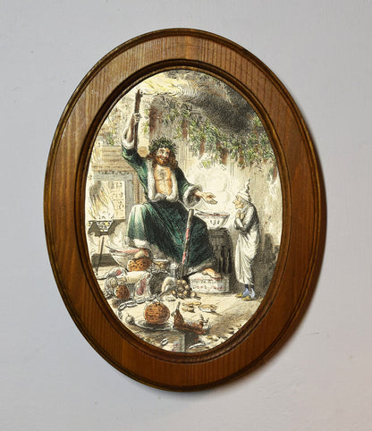 Scrooge's Third Visitor John Leech A Christmas Carol Light Oak Oval Wooden Framed Christmas Classic Art Print 3"x4", 3.5"x5", 4"x6", 5"x7", 6"x8"