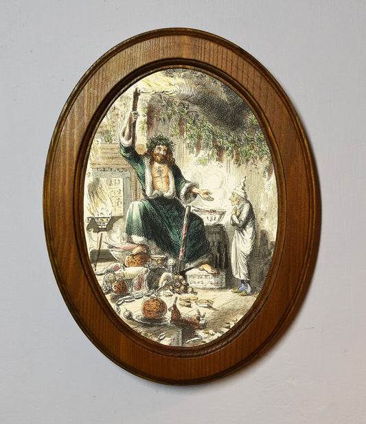 Scrooge's Third Visitor John Leech A Christmas Carol Light Oak Oval Wooden Framed Christmas Classic Art Print 3"x4", 3.5"x5", 4"x6", 5"x7", 6"x8"