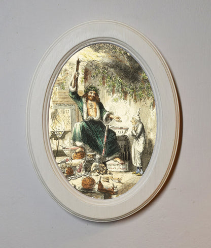 Scrooge's Third Visitor John Leech A Christmas Carol Ivory Oval Wooden Framed Christmas Classic Art Print 3"x4", 3.5"x5", 4"x6", 5"x7", 6"x8"