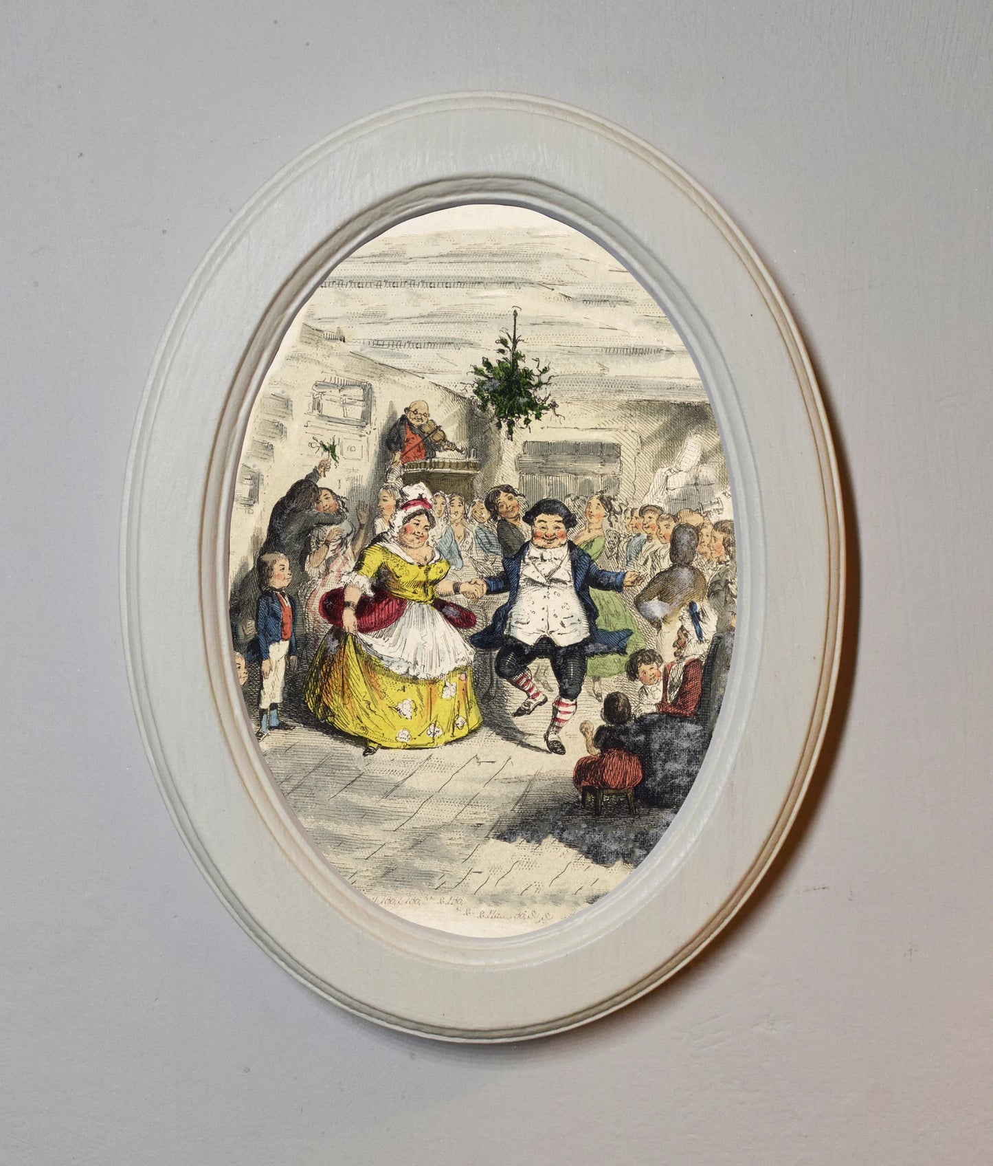 Mr Fezziwig's Ball John Leech A Christmas Carol Ivory Oval Wooden Framed Christmas Classic Art Print 3"x4", 3.5"x5", 4"x6", 5"x7", 6"x8"