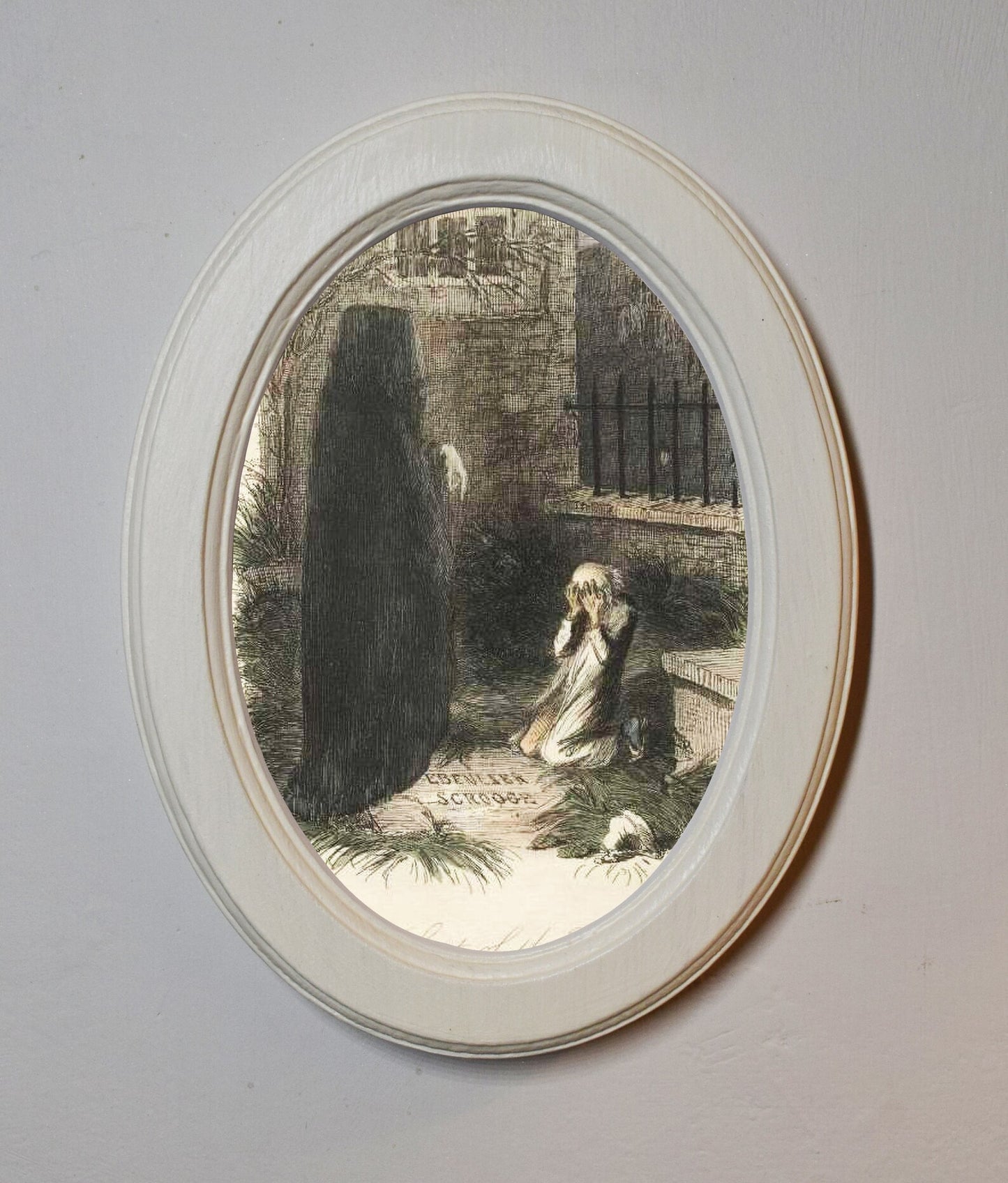 Christmas Yet To Come John Leech A Christmas Carol Ivory Oval Wooden Framed Christmas Classic Art Print 3"x4", 3.5"x5", 4"x6", 5"x7", 6"x8"