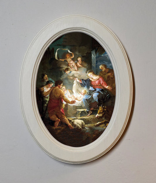 Nativity Jean Baptiste Marie Pierre Ivory Oval Wooden Framed Christmas Classic Art Print 3"x4", 3.5"x5", 4"x6"