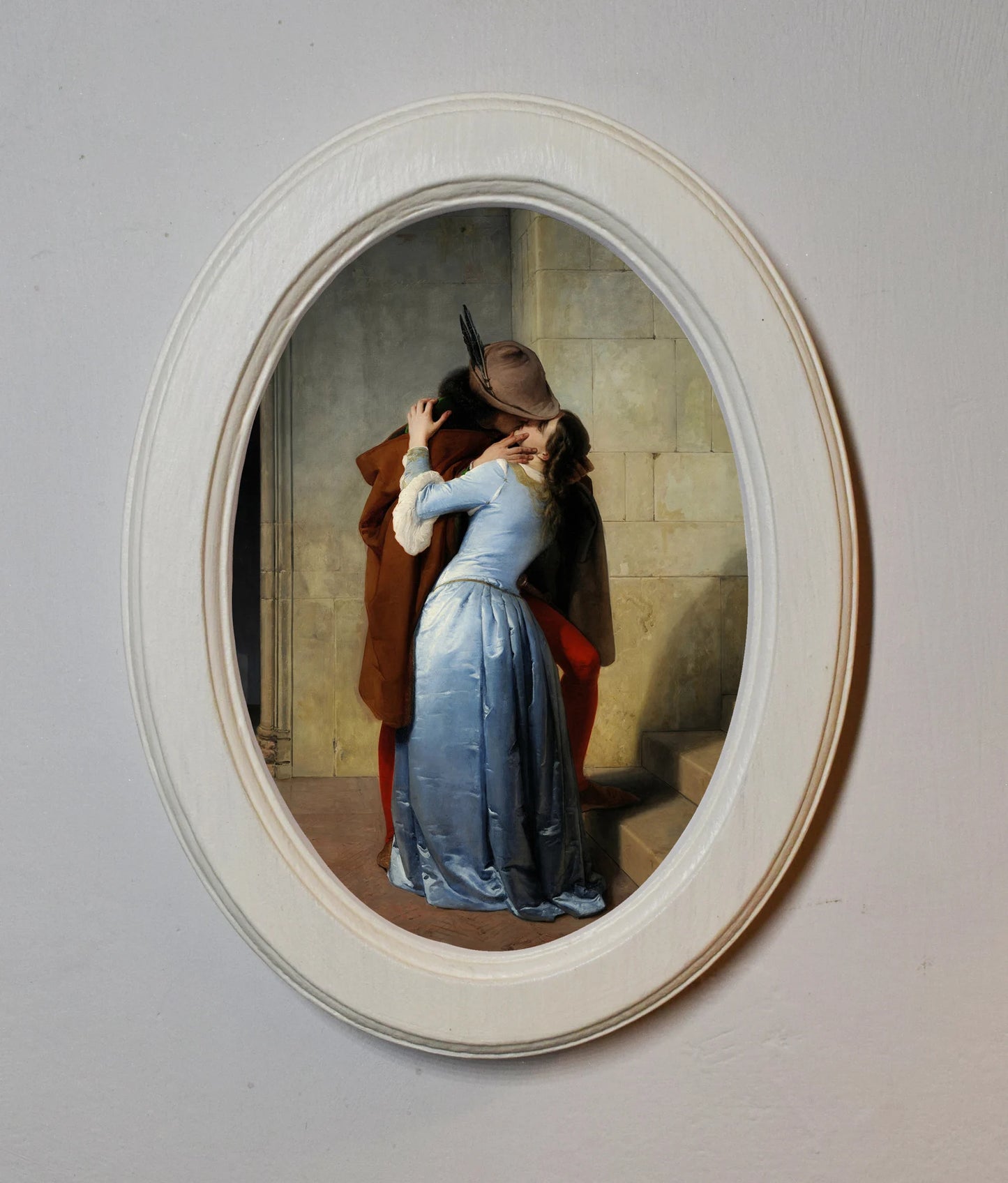 The Kiss Francesco Hayez Ivory Oval Wooden Framed Classic Art Print 3"x4", 3.5"x5", 4"x6", 5"x7", 6"x8"