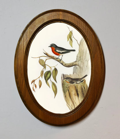 Two Robins Bird Nature Wildlife Woodland Festive Light Oak Oval Wooden Framed Christmas Art Print 3"x4", 3.5"x5", 4"x6"