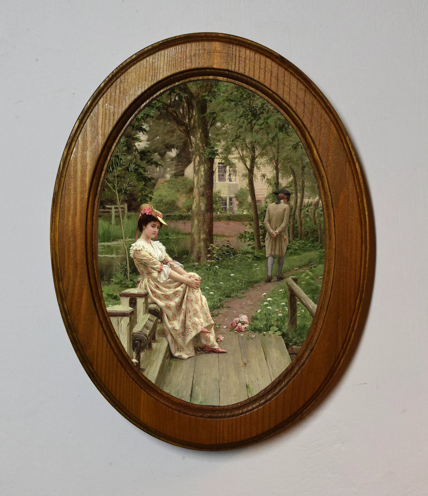 Off Edmund Blair Leighton Light Oak Oval Wooden Framed Classic Art Print 3"x4", 3.5"x5", 4"x6"