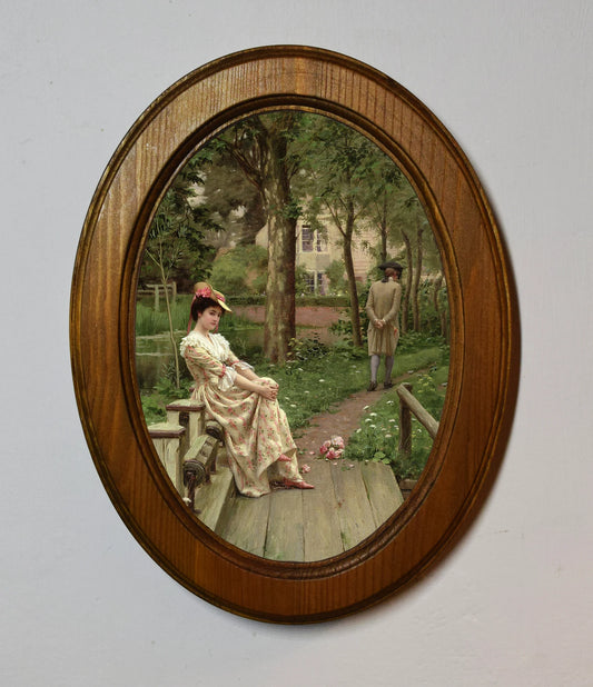 Off Edmund Blair Leighton Light Oak Oval Wooden Framed Classic Art Print 3"x4", 3.5"x5", 4"x6"