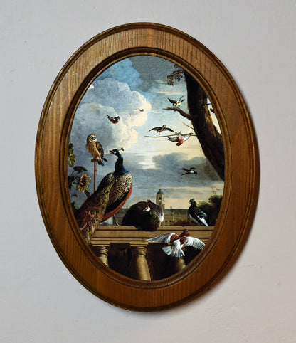 Birds Melchior d'Hondecoeter Light Oak Oval Wooden Framed Classic Art Print 3"x4", 3.5"x5", 4"x6"