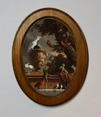 The Menagerie Melchior d'Hondecoeter Light Oak Oval Wooden Framed Classic Art Print 3"x4", 3.5"x5", 4"x6", 5"x7", 6"x8"