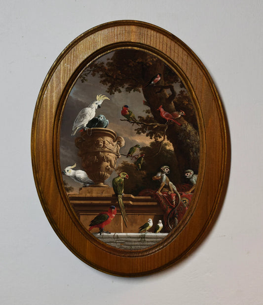 The Menagerie Melchior d'Hondecoeter Light Oak Oval Wooden Framed Classic Art Print 3"x4", 3.5"x5", 4"x6", 5"x7", 6"x8"