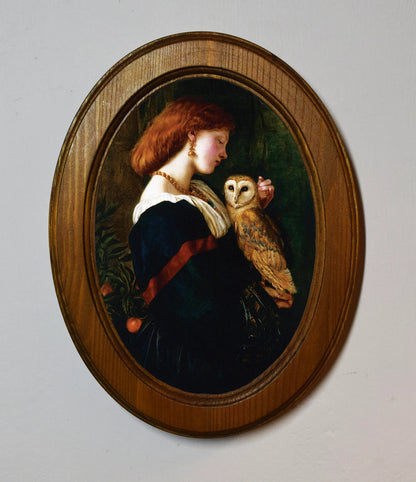 The Owl Valentine Cameron Prinsep Light Oak Oval Wooden Framed Classic Art Print 3"x4", 3.5"x5", 4"x6", 5"x7", 6"x8"