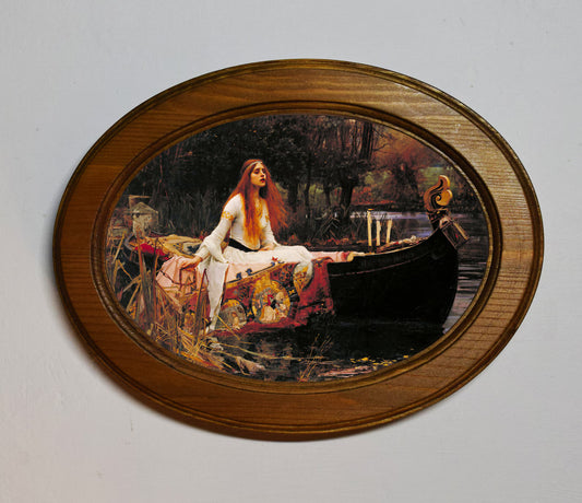The Lady of Shalott John William Waterhouse Light Oak Oval Wooden Framed Classic Art Print 3"x4", 3.5"x5", 4"x6", 5"x7"