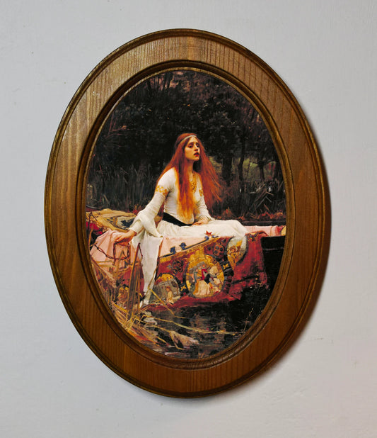 The Lady of Shalott John William Waterhouse Light Oak Oval Wooden Framed Classic Art Print 3"x4", 3.5"x5", 4"x6", 5"x7"