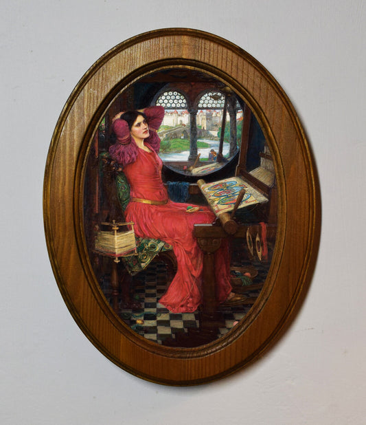 I Am Half Sick Of Shadows John William Waterhouse Light Oak Oval Wooden Framed Classic Art Print 3"x4", 3.5"x5", 4"x6", 5"x7", 6"x8"