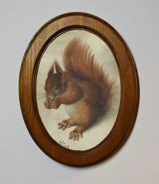 Red Squirrel Hans Hoffmann Light Oak Oval Wooden Framed Classic Art Print 3"x4", 3.5"x5", 4"x6", 5"x7", 6"x8"