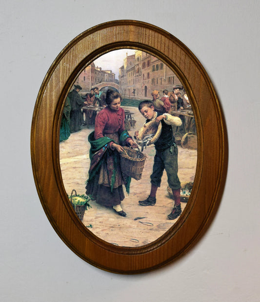 The Fish Antonio Paoletti Market Light Oak Oval Wooden Framed Classic Art Print 3"x4", 3.5"x5", 4"x6", 5"x7"