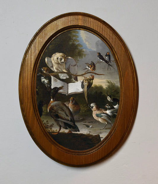 The Concert of Birds Melchior d'Hondecoeter Light Oak Oval Wooden Framed Classic Art Print 3"x4", 3.5"x5", 4"x6"