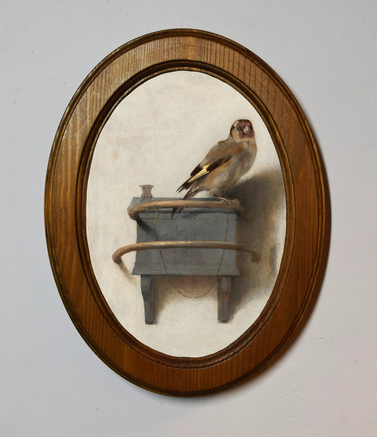 The Goldfinch Carel Fabritius Light Oak Oval Wooden Framed Classic Art Print 3"x4", 3.5"x5", 4"x6", 5"x7", 6"x8"