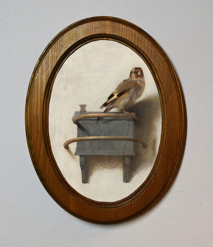 The Goldfinch Carel Fabritius Light Oak Oval Wooden Framed Classic Art Print 3"x4", 3.5"x5", 4"x6", 5"x7", 6"x8"