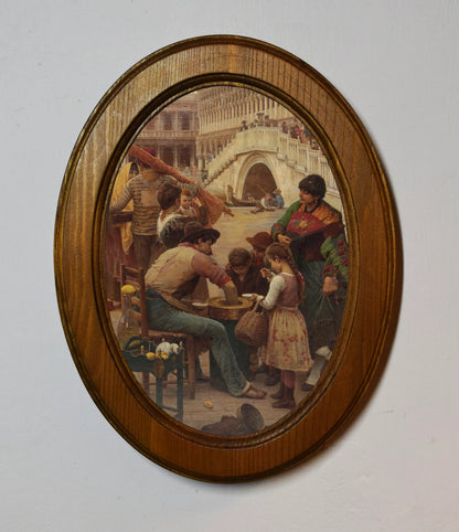 The Firewood Seller Antonio Paoletti Light Oak Oval Wooden Framed Classic Art Print 3"x4", 3.5"x5", 4"x6", 5"x7"