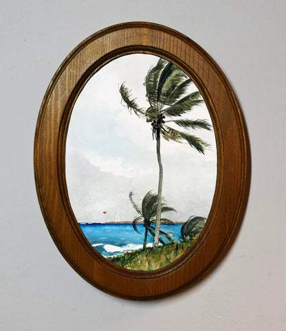 Palm Tree, Nassau Winslow Homer Light Oak Oval Wooden Framed Classic Art Print 3"x4", 3.5"x5", 4"x6", 5"x7", 6"x8"