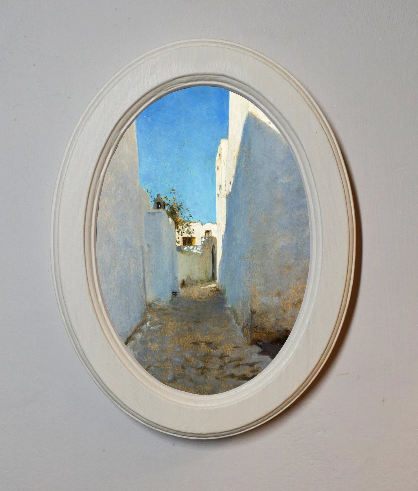A Moroccan Street Scene John Singer Sargent Ivory Oval Wooden Framed Classic Art Print 3"x4", 3.5"x5", 4"x6", 5"x7", 6"x8"