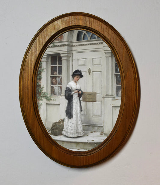 The New Governess Edmund Blair Leighton Light Oak Oval Wooden Framed Classic Art Print 3"x4", 3.5"x5", 4"x6"