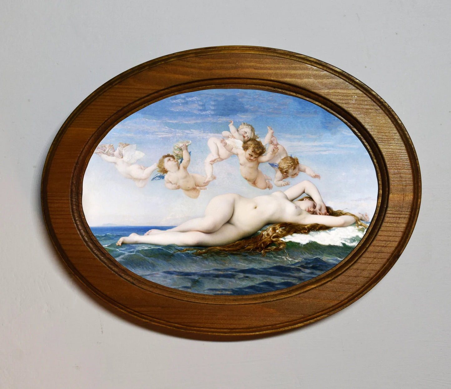 The Birth of Venus Alexandre Cabanel Light Oak Oval Wooden Framed Classic Art Print 3"x4", 3.5"x5", 4"x6", 5"x7", 6"x8"