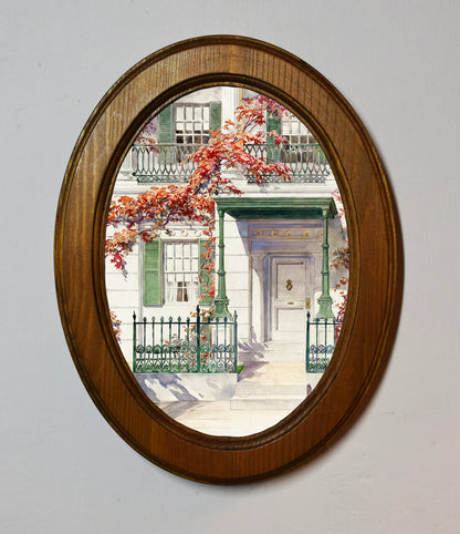 Ornamental Iron Gilbert Sackerman Light Oak Oval Wooden Framed Classic Art Print 3"x4", 3.5"x5", 4"x6", 5"x7", 6"x8"
