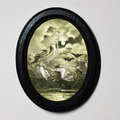 The Dance of Witches Isaac Levitan Gothic Spooky Halloween Oval Wooden Framed Print 3"x4"