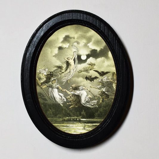 The Dance of Witches Isaac Levitan Gothic Spooky Halloween Oval Wooden Framed Print 3"x4"