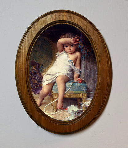 The Broken Vase Émile Munier Light Oak Oval Wooden Framed Classic Art Print 3"x4", 3.5"x5", 4"x6"