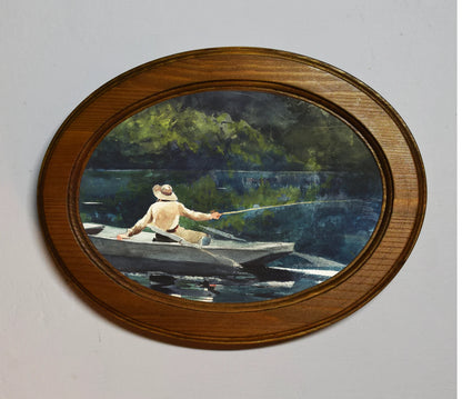 Casting Number Two (1894) Winslow Homer Light Oak Oval Wooden Framed Classic Art Print 3"x4", 3.5"x5", 4"x6", 5"x7", 6"x8"