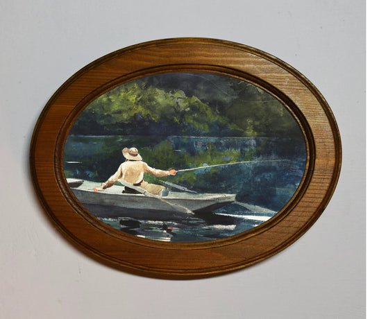 Casting Number Two (1894) Winslow Homer Light Oak Oval Wooden Framed Classic Art Print 3"x4", 3.5"x5", 4"x6", 5"x7", 6"x8"