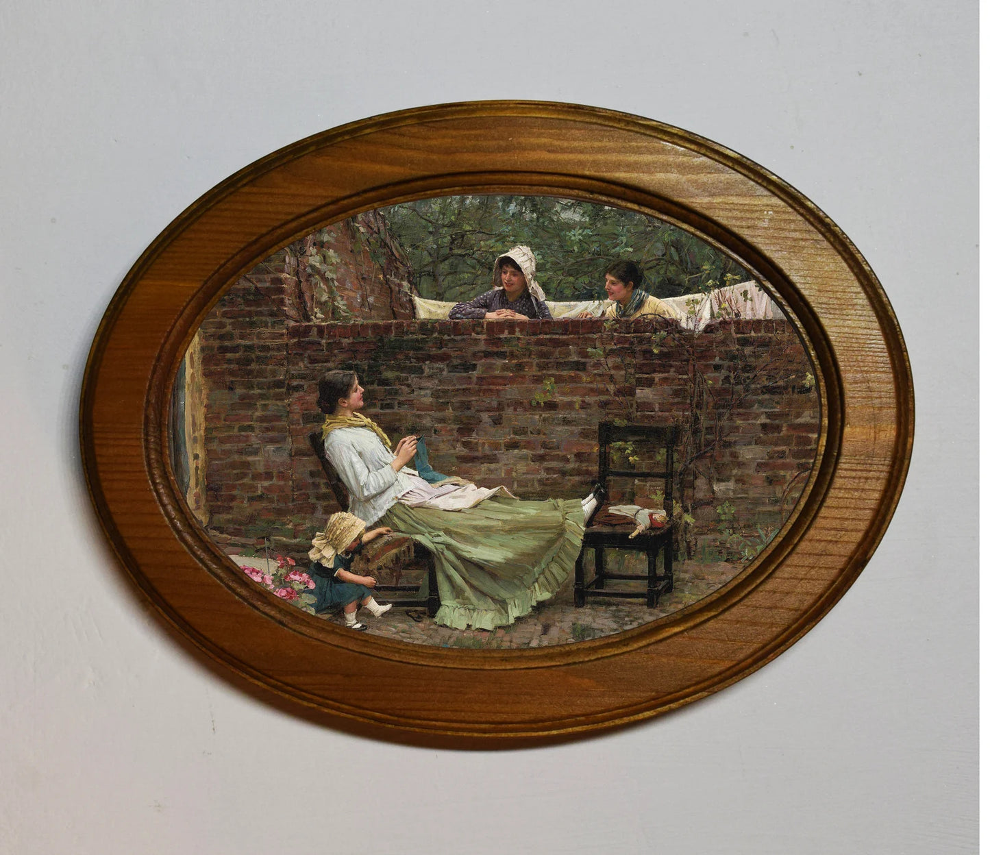 Good Neighbours John William Waterhouse Light Oak Oval Wooden Framed Classic Art Print 3"x4", 3.5"x5", 4"x6", 5"x7", 6"x8"