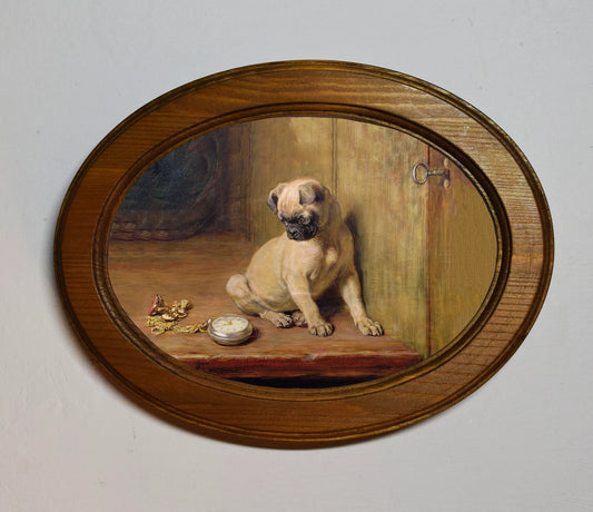 Tick Tack Briton Rivière Light Oak Oval Wooden Framed Classic Art Print 3"x4", 3.5"x5", 4"x6", 5"x7", 6"x8"