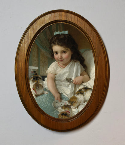 The Morning Meal Émile Munier Light Oak Oval Wooden Framed Classic Art Print 3"x4", 3.5"x5", 4"x6"