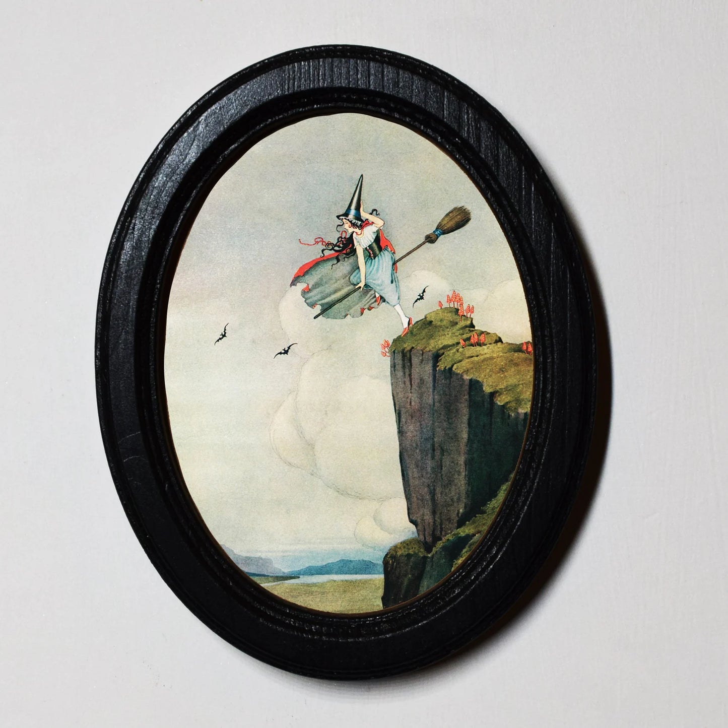 The Witch Ida Rentoul Outhwaite Halloween Oval Wooden Framed Print 3"x4", 3.5"x5", 4"x6", 5"x7"