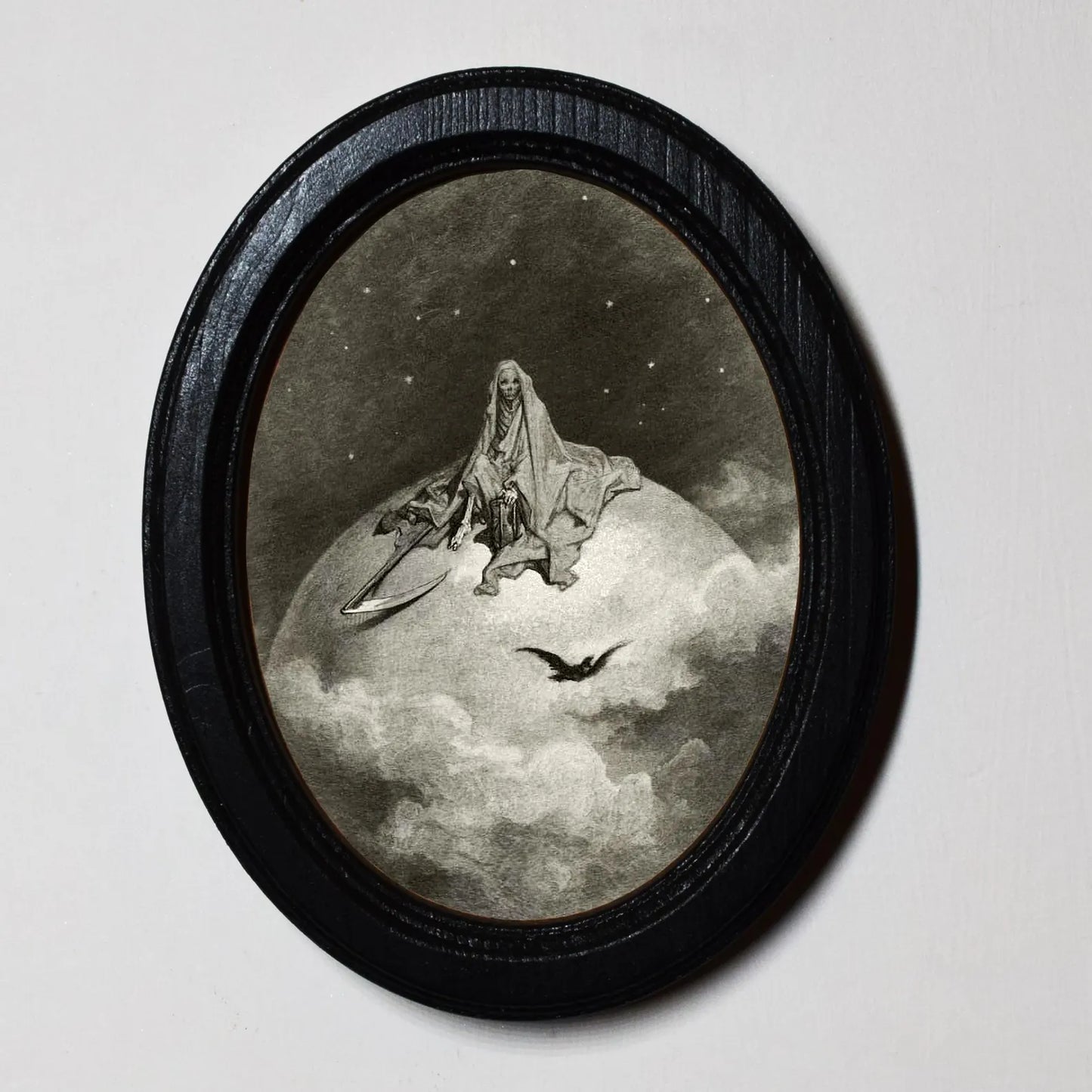 The Raven Paul Gustave Dore Grim Reaper Spooky Halloween Oval Wooden Framed Print 3"x4"