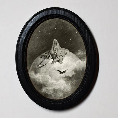 The Raven Paul Gustave Dore Grim Reaper Spooky Halloween Oval Wooden Framed Print 3"x4"