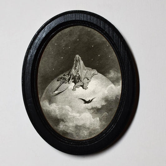 The Raven Paul Gustave Dore Grim Reaper Spooky Halloween Oval Wooden Framed Print 3"x4"