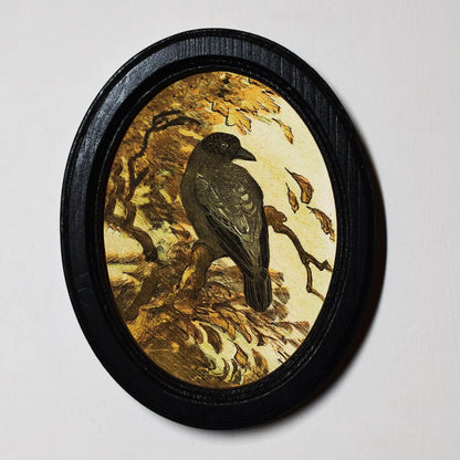 Crow on a Branch Theo Van Hoytema Gothic Halloween Oval Wooden Framed Print 3"x4"