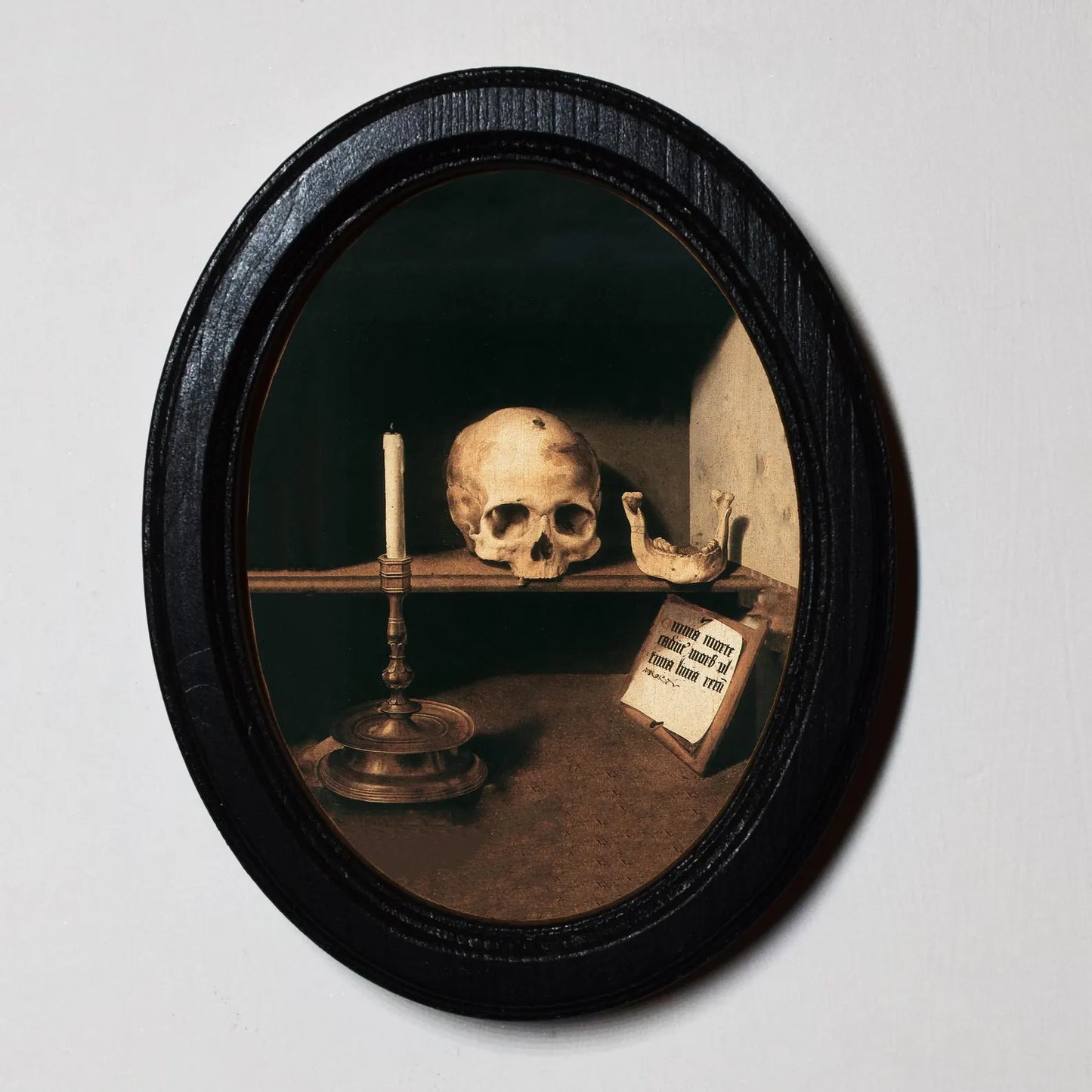 Skull And Candle Bartholomäus Bruyn Spooky Halloween Oval Wooden Framed Print 3"x4"