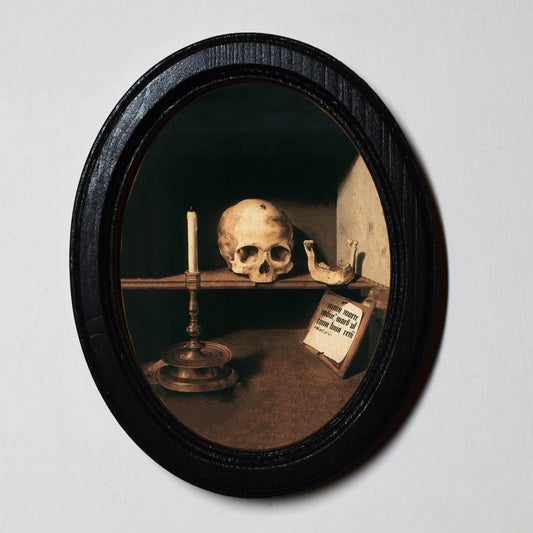 Skull And Candle Bartholomäus Bruyn Spooky Halloween Oval Wooden Framed Print 3"x4"