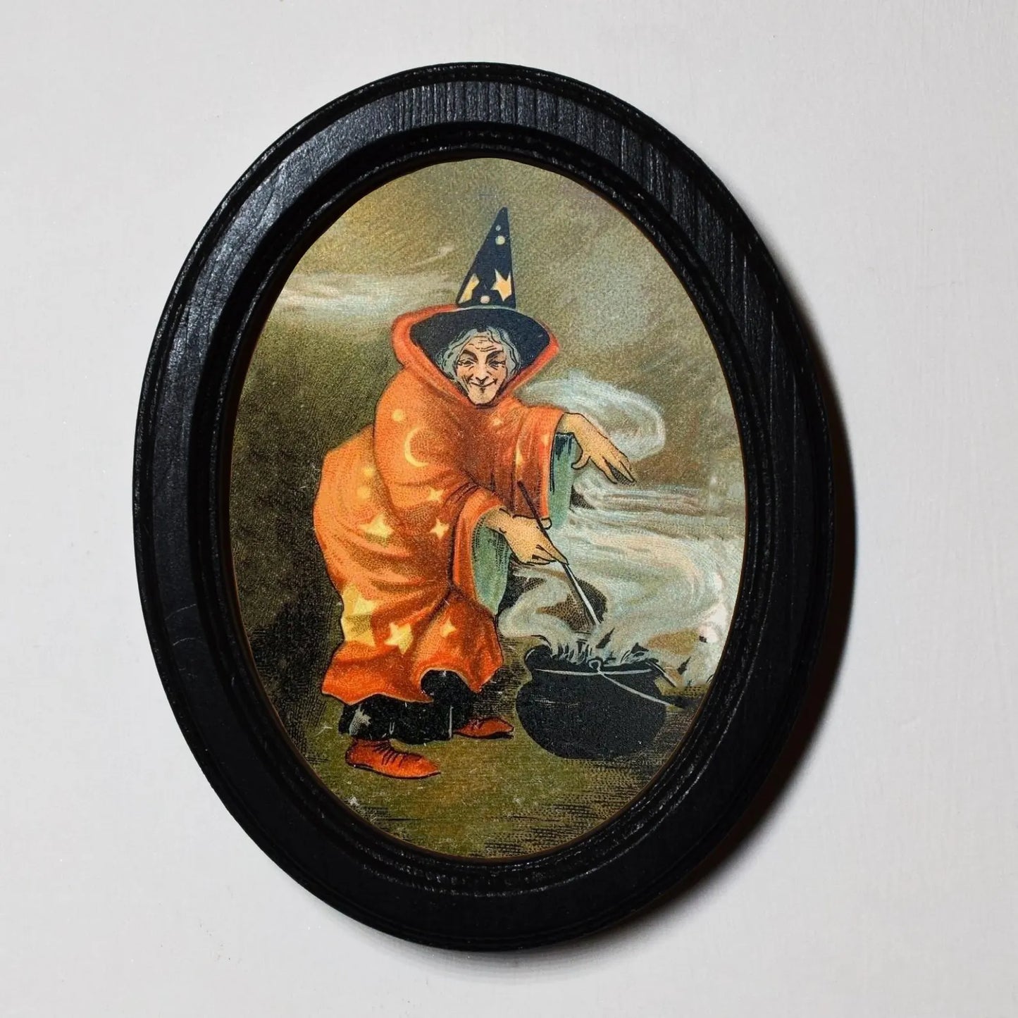 Cooking Up A Spell Spooky Witch Gothic Halloween Oval Wooden Framed Print 3"x4"
